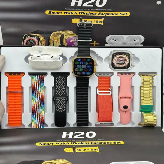 H20 Ultra Smartwatch 10 in 1 + Free Airpods | Wireless Carger | 7 Fashion Straps