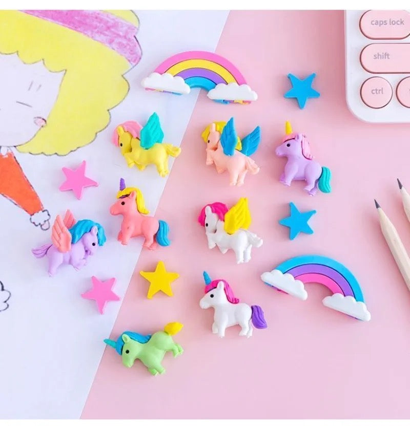 My Little Pony Cartoon Cute Color Unicorn Rainbow Pentagram 7PCS Eraser Set Student School Supplies Stationery (7Pcs Set)