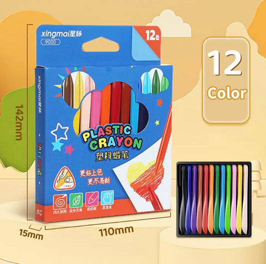 "Non-Toxic Washable Plastic Crayons (12 colors)"