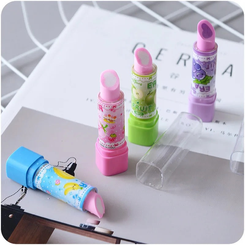 Cute Lipstick Eraser Stationery Toy for Girl School Supplies Fruit Art Eraser for Girls Kids Stationery Gifts Prize