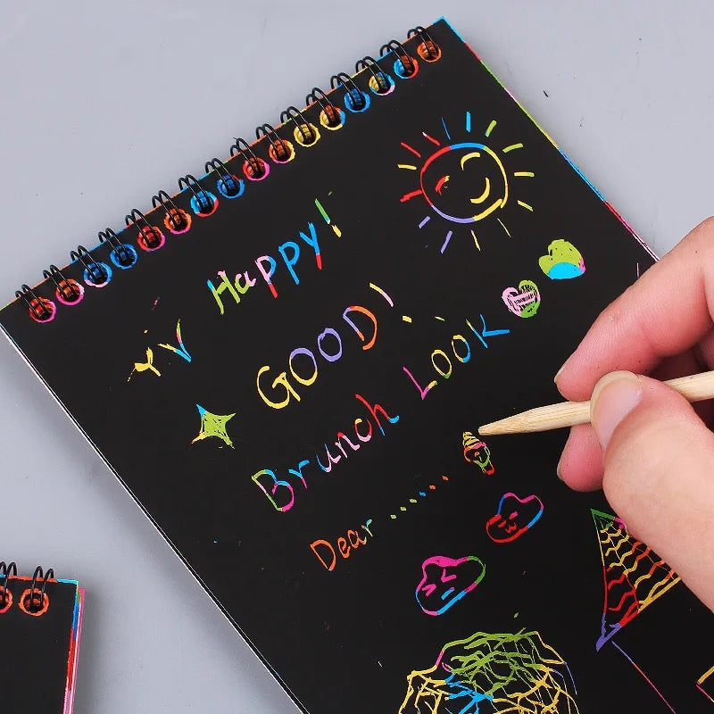 Fun Magic Drawing Book Toy DIY Scratch Notebook Black Cardboard Children Learning Toys Scratch Art Painting Doodle New