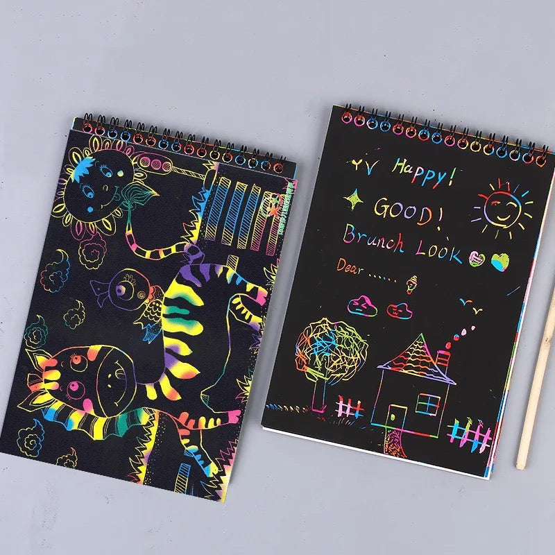 Fun Magic Drawing Book Toy DIY Scratch Notebook Black Cardboard Children Learning Toys Scratch Art Painting Doodle New