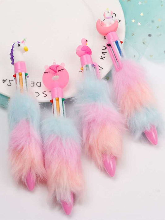 1pc 6 Colors Children's Unicorn Plush Ball-Point Pen Rainbow